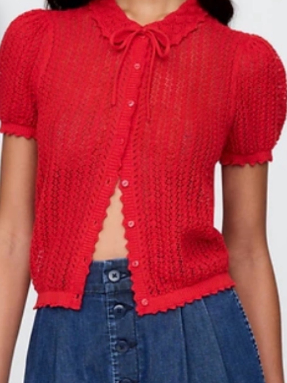 Doen x Gap Red Pointelle Cardigan